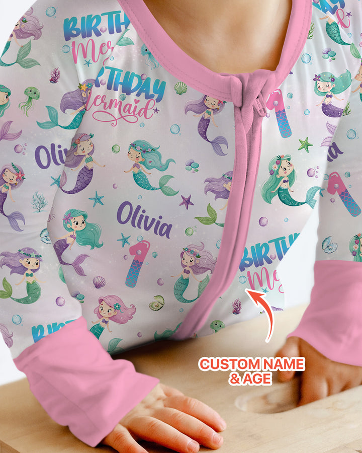 Custom Name and Age Birthday Mermaid Bamboo Convertible Zippy