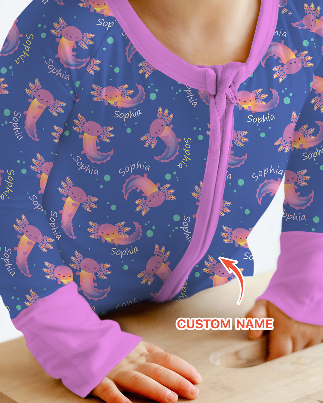 Axolotl Glow Custom Name Bamboo Convertible Zippy