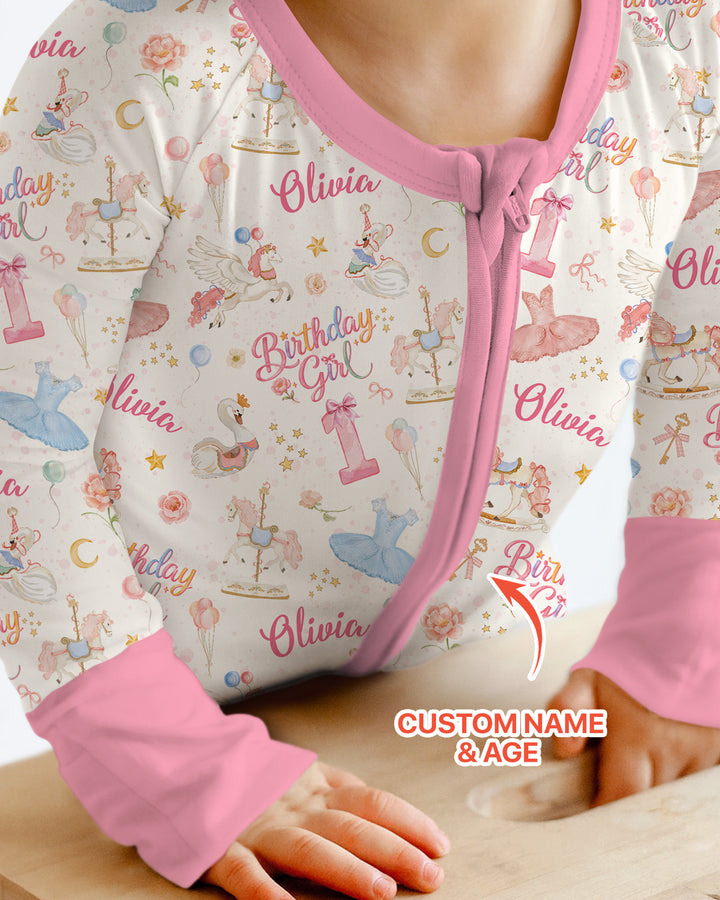 Ballerina Birthday Girl Custom Name & Age Bamboo Convertible Zippy