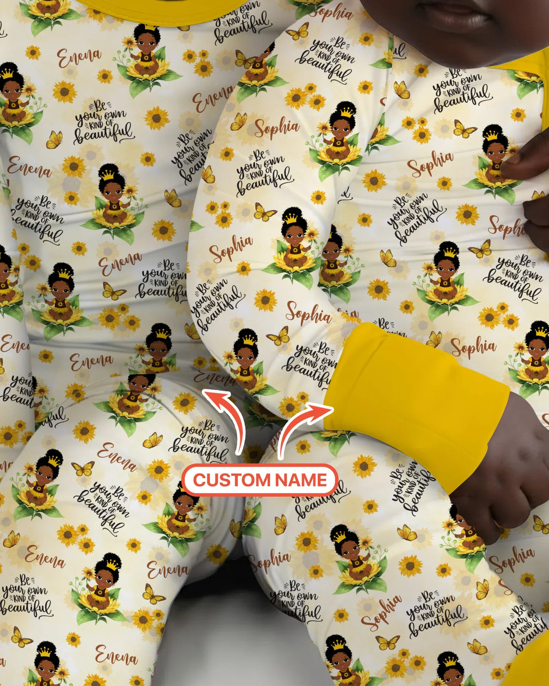 Custom Name Sunflower Queen Bamboo Two Piece Long Sleeve Pajama Set