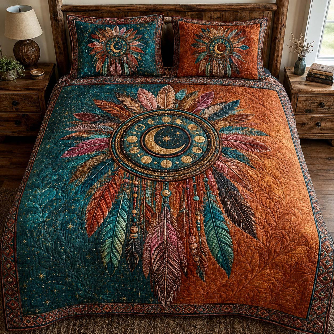 Celestial Feather Mandala Bamboo Quilt Bedding Set