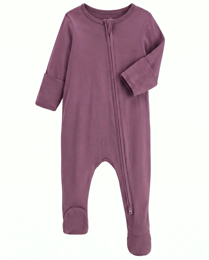 Solid Color Bamboo Zippered Footie Romper