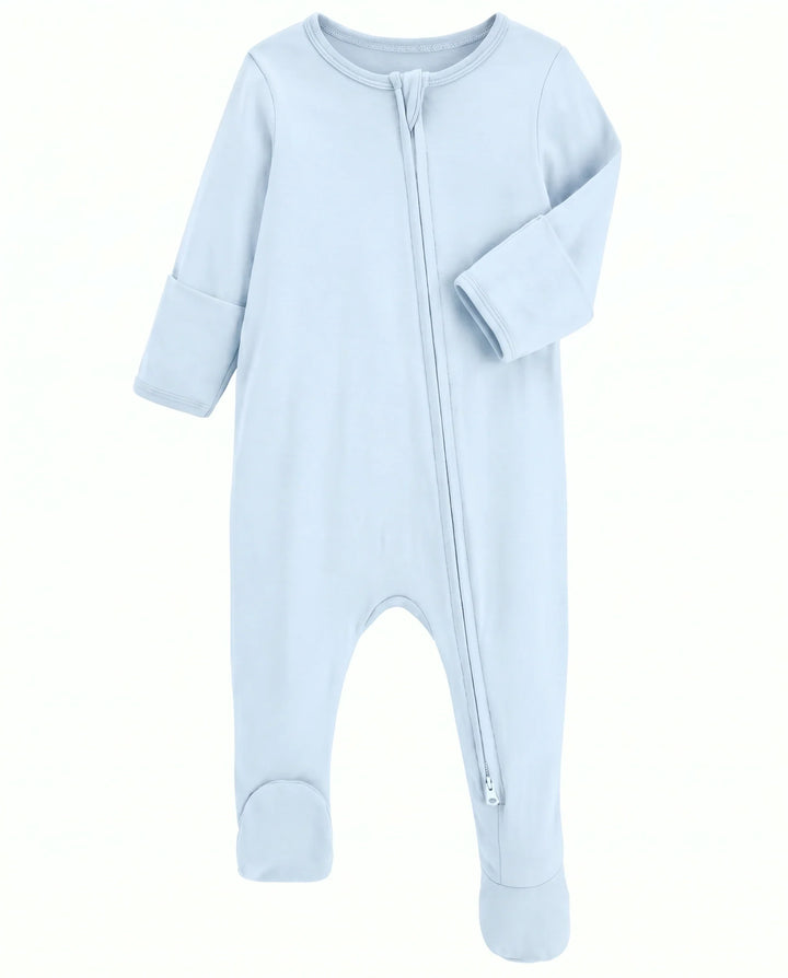Solid Color Bamboo Zippered Footie Romper