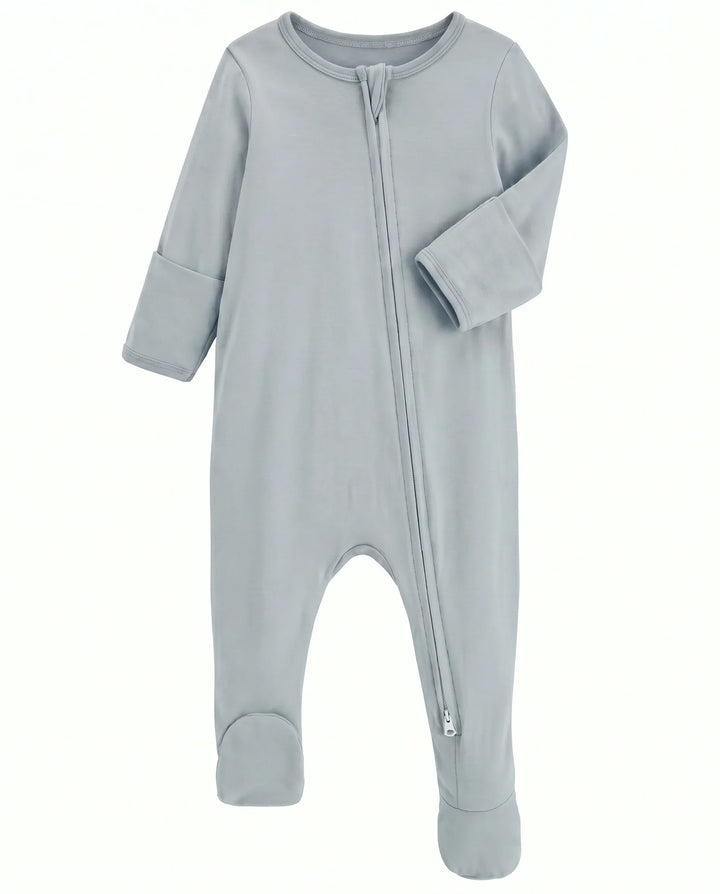 Solid Color Bamboo Zippered Footie Romper