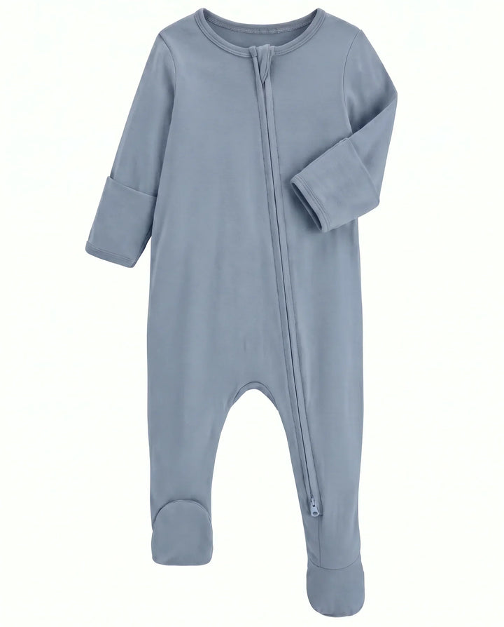 Solid Color Bamboo Zippered Footie Romper