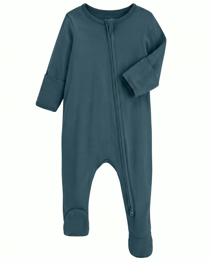 Solid Color Bamboo Zippered Footie Romper