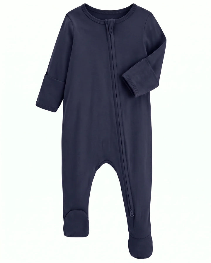 Solid Color Bamboo Zippered Footie Romper