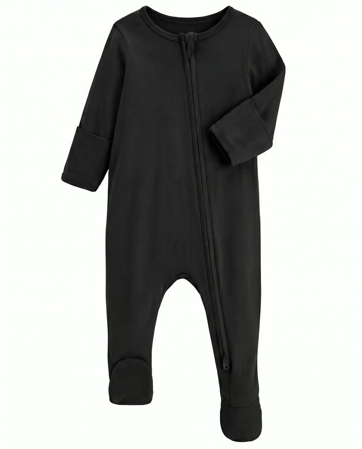Solid Color Bamboo Zippered Footie Romper