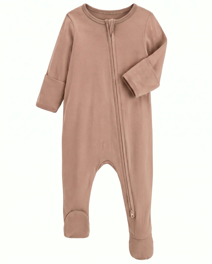 Solid Color Bamboo Zippered Footie Romper