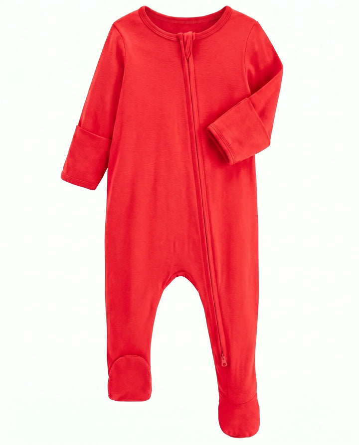 Solid Color Bamboo Zippered Footie Romper