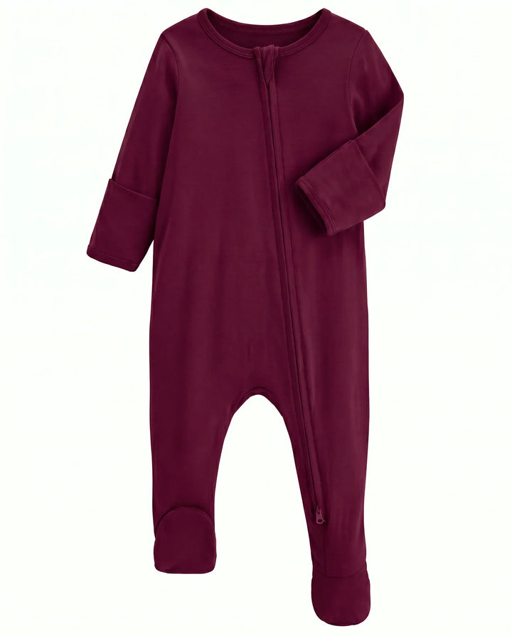 Solid Color Bamboo Zippered Footie Romper