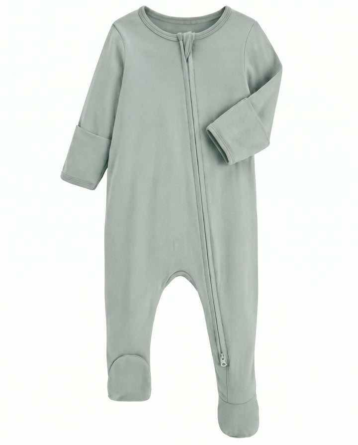 Solid Color Bamboo Zippered Footie Romper