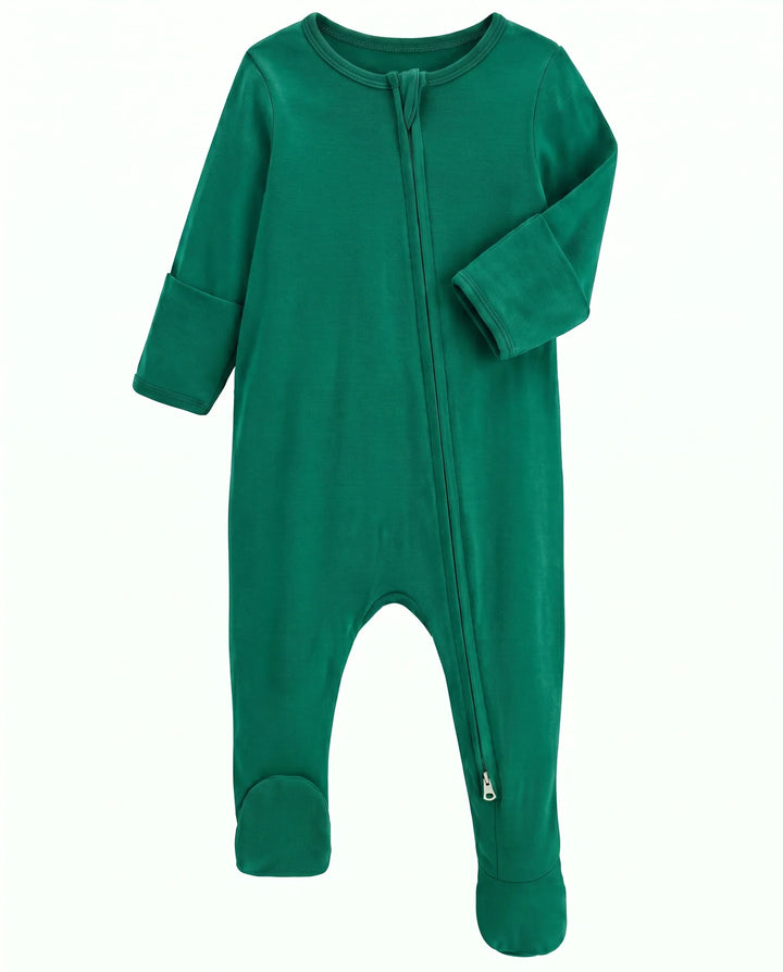 Solid Color Bamboo Zippered Footie Romper