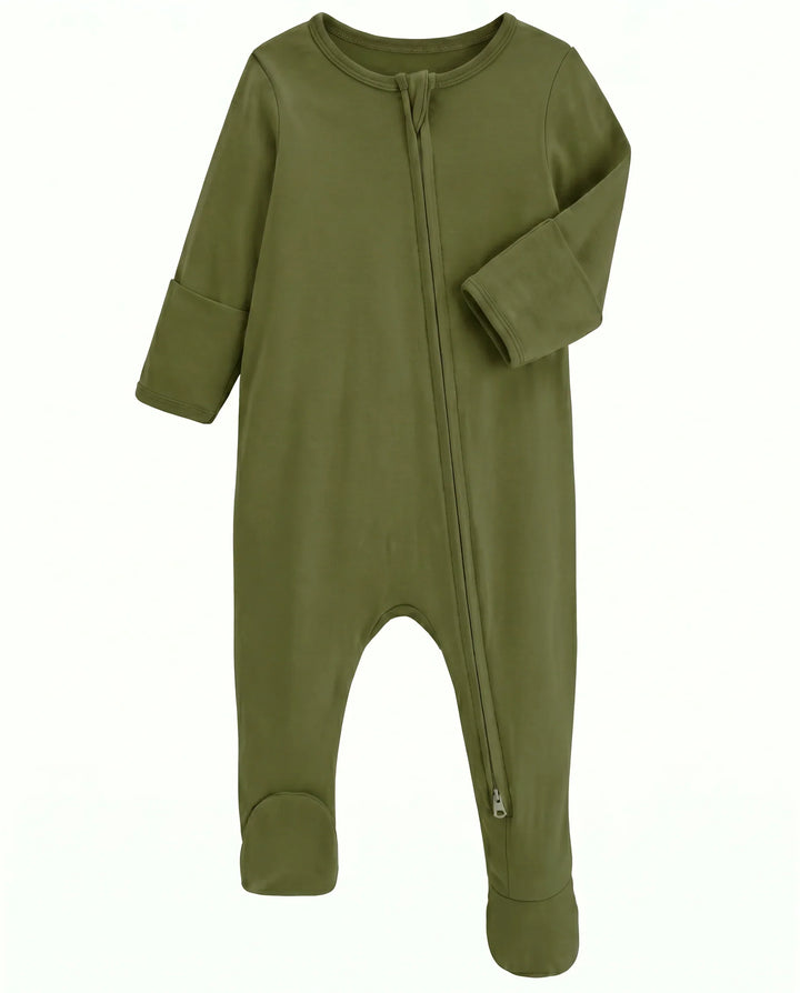 Solid Color Bamboo Zippered Footie Romper