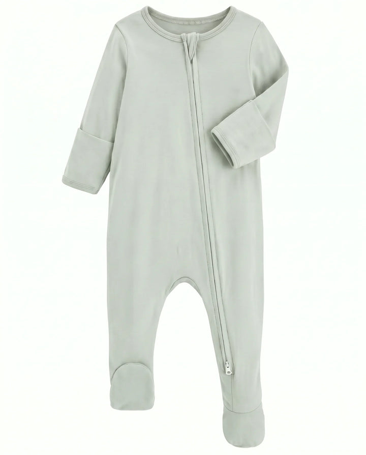 Solid Color Bamboo Zippered Footie Romper