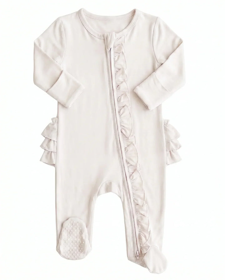 Solid Color Zipper Ruffle Footie