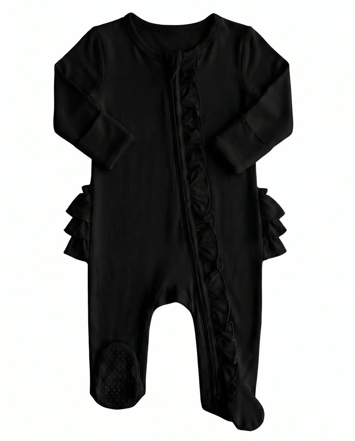 Solid Color Zipper Ruffle Footie