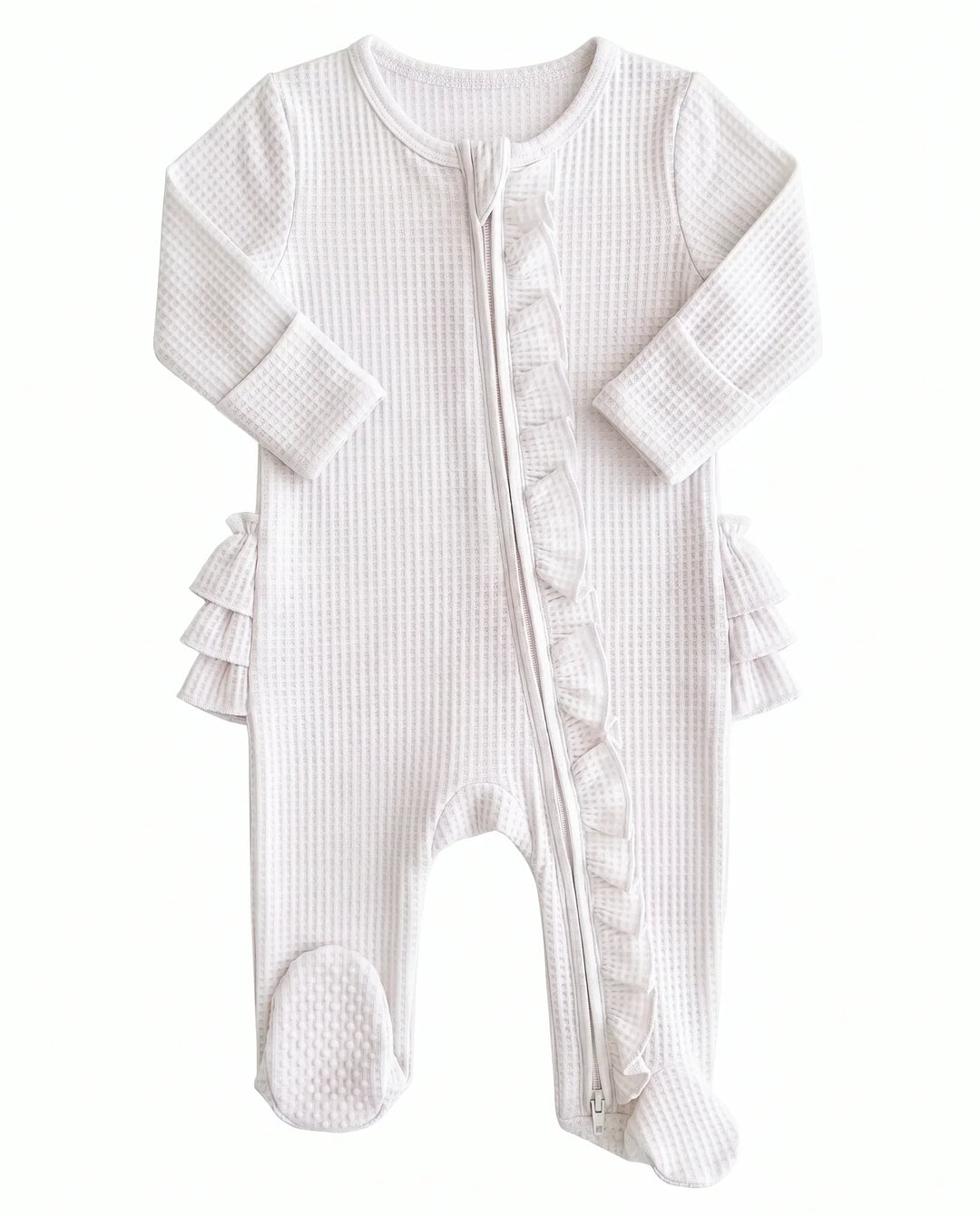 Waffle Zipper Ruffle Footie