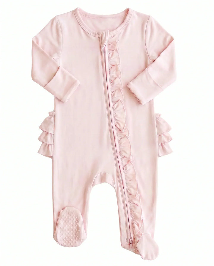 Solid Color Zipper Ruffle Footie