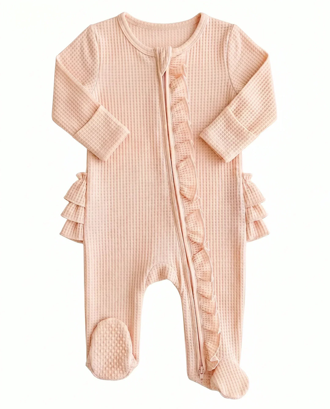 Waffle Zipper Ruffle Footie