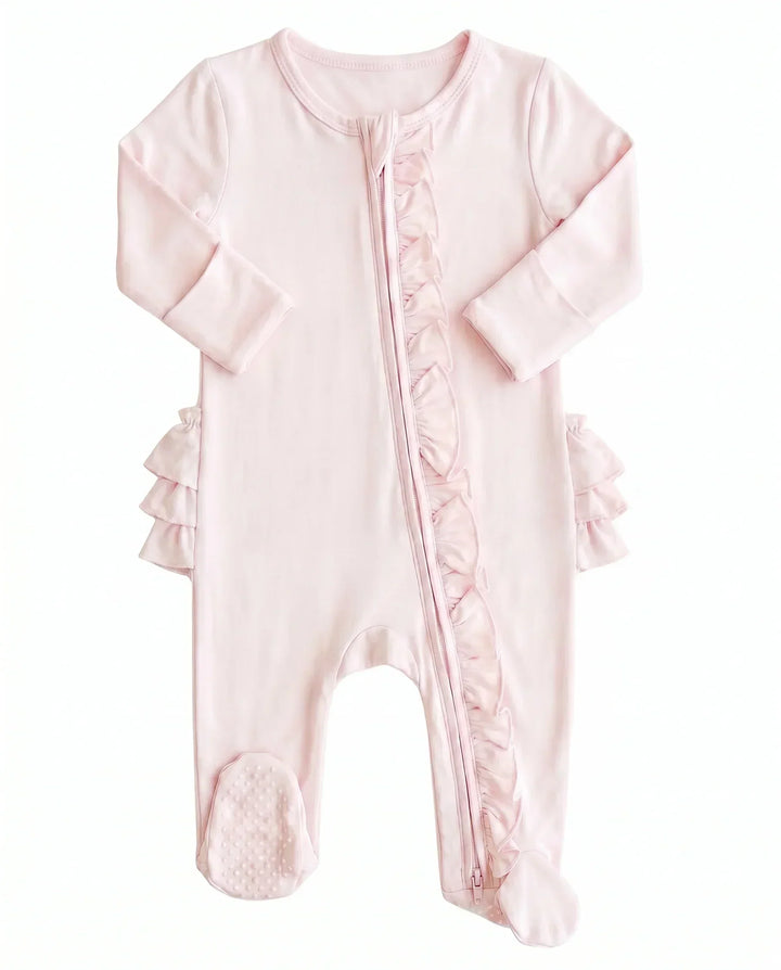 Solid Color Zipper Ruffle Footie
