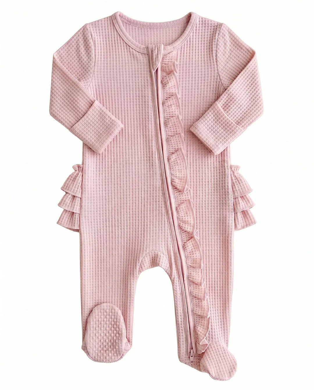 Waffle Zipper Ruffle Footie