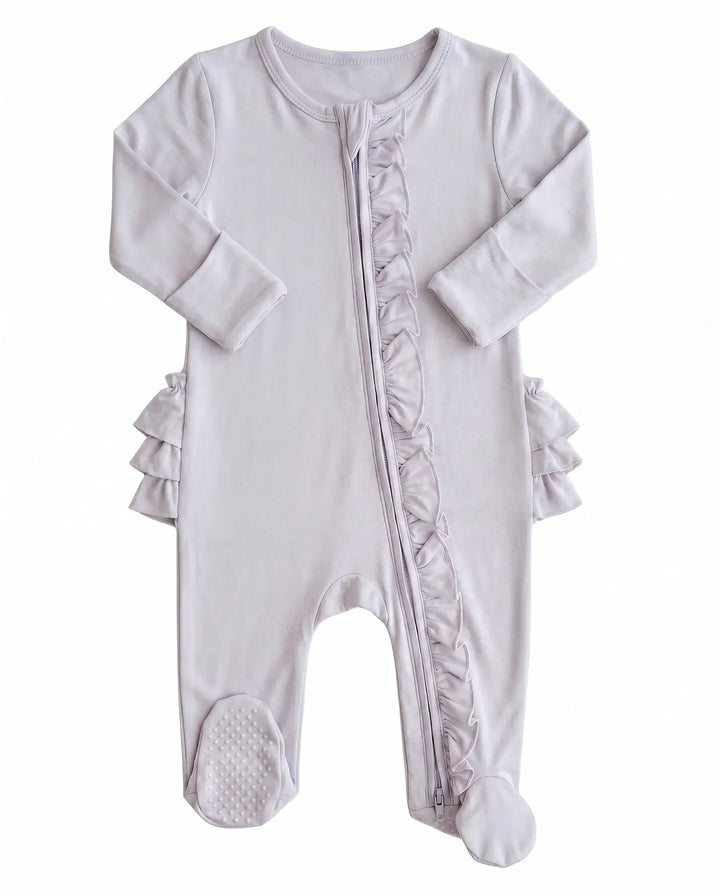 Solid Color Zipper Ruffle Footie