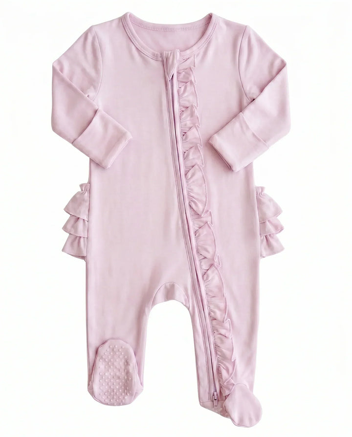 Solid Color Zipper Ruffle Footie
