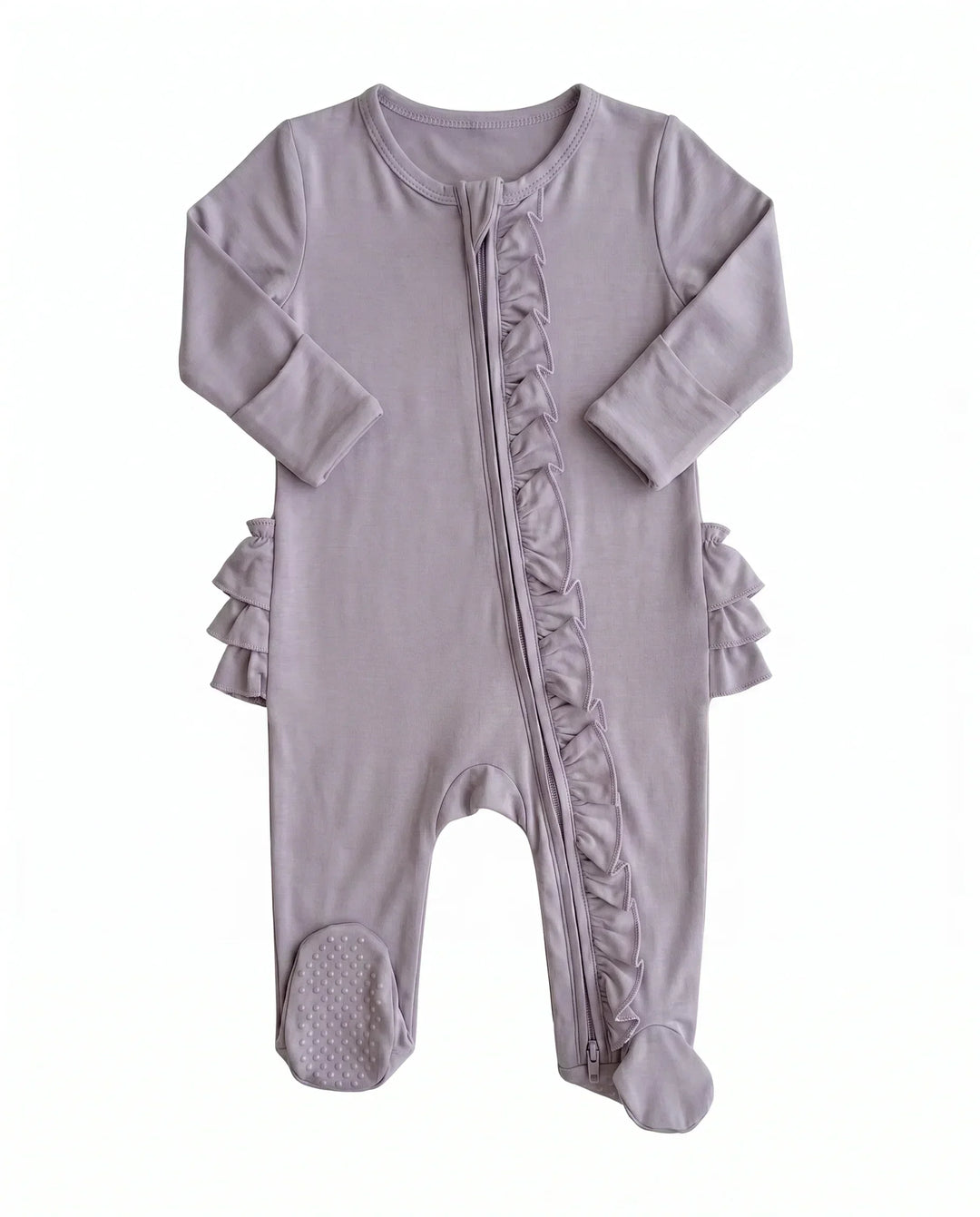 Solid Color Zipper Ruffle Footie