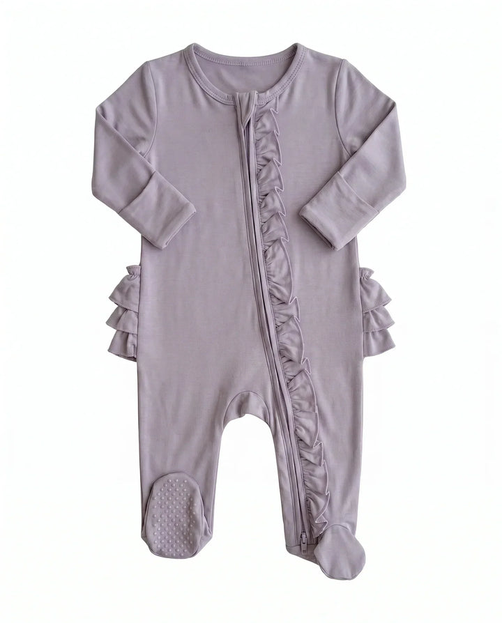 Solid Color Zipper Ruffle Footie