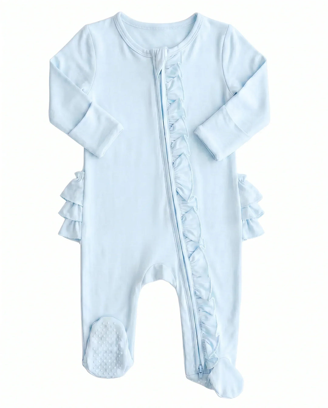 Solid Color Zipper Ruffle Footie