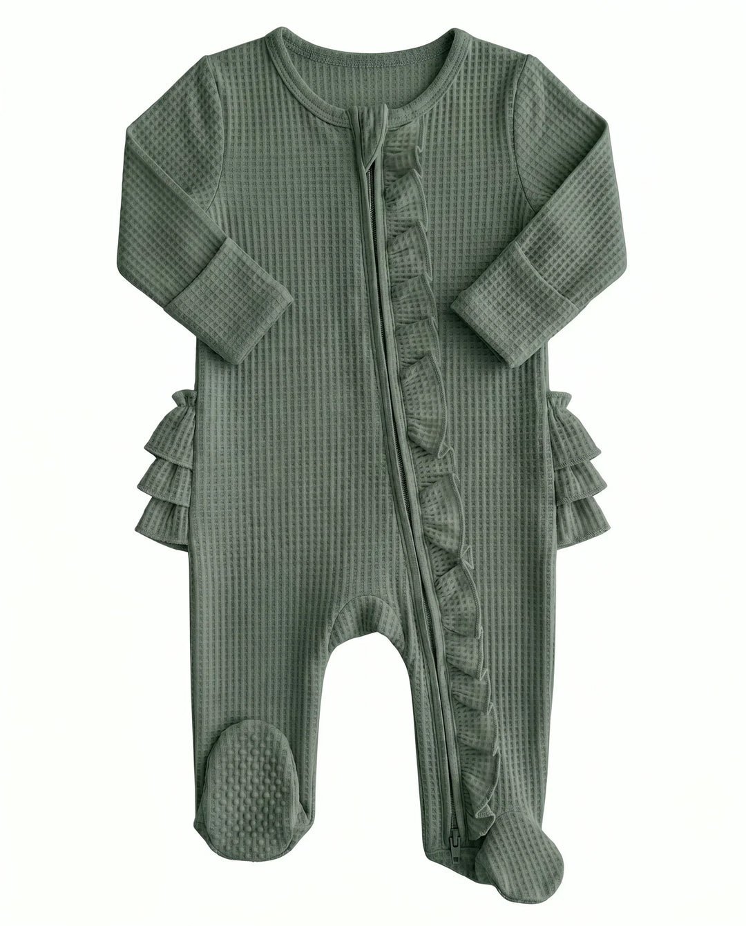 Waffle Zipper Ruffle Footie