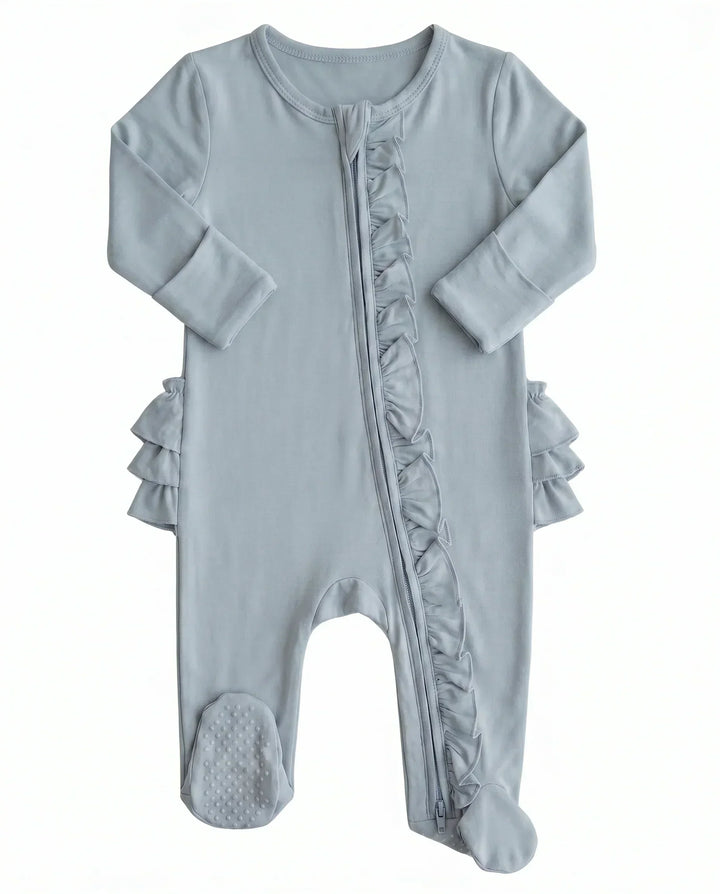 Solid Color Zipper Ruffle Footie