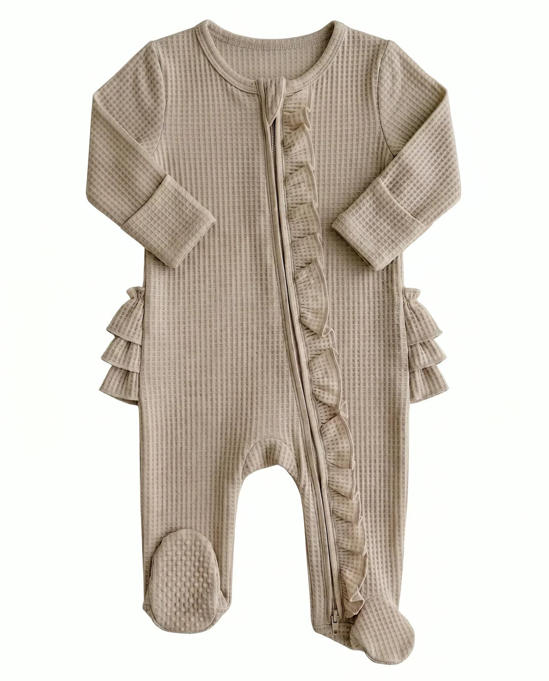 Waffle Zipper Ruffle Footie