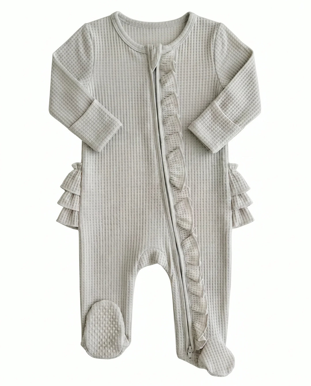 Waffle Zipper Ruffle Footie