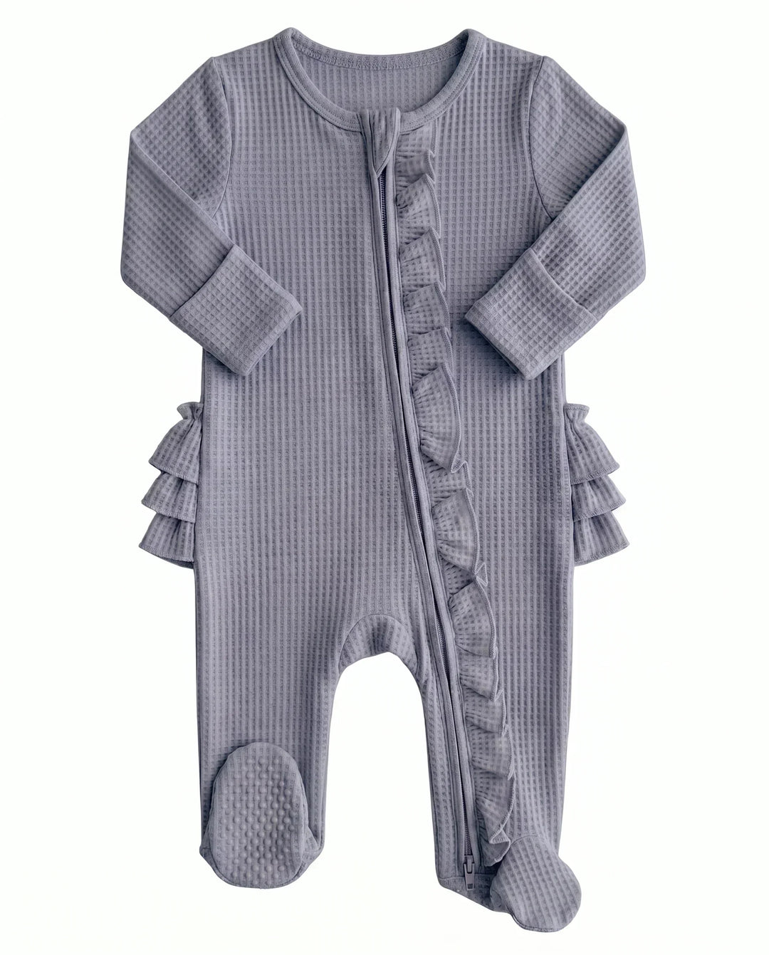 Waffle Zipper Ruffle Footie