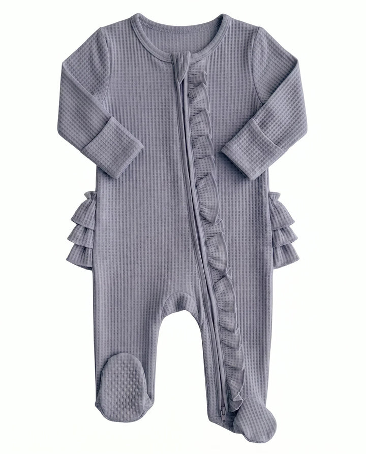Waffle Zipper Ruffle Footie