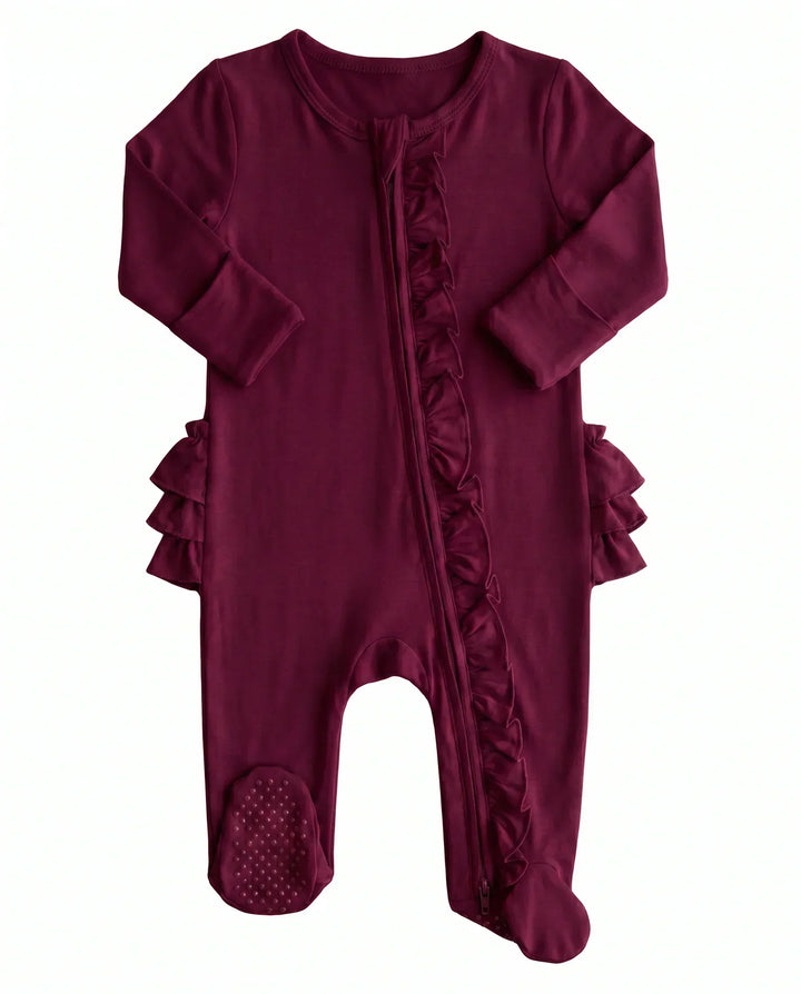 Solid Color Zipper Ruffle Footie