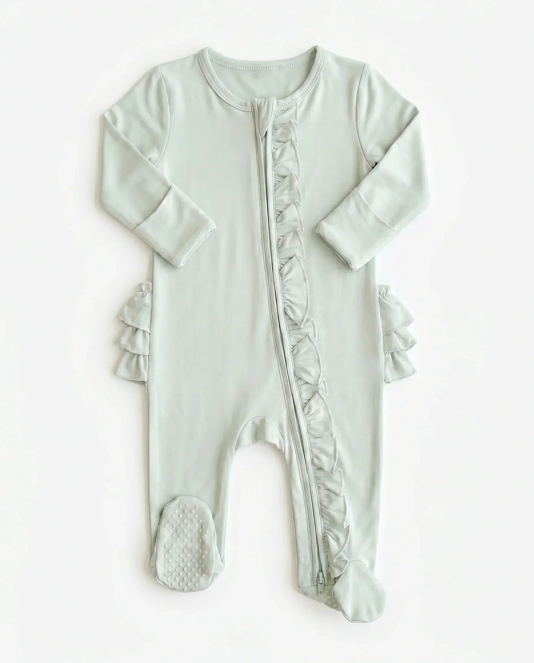 Solid Color Zipper Ruffle Footie