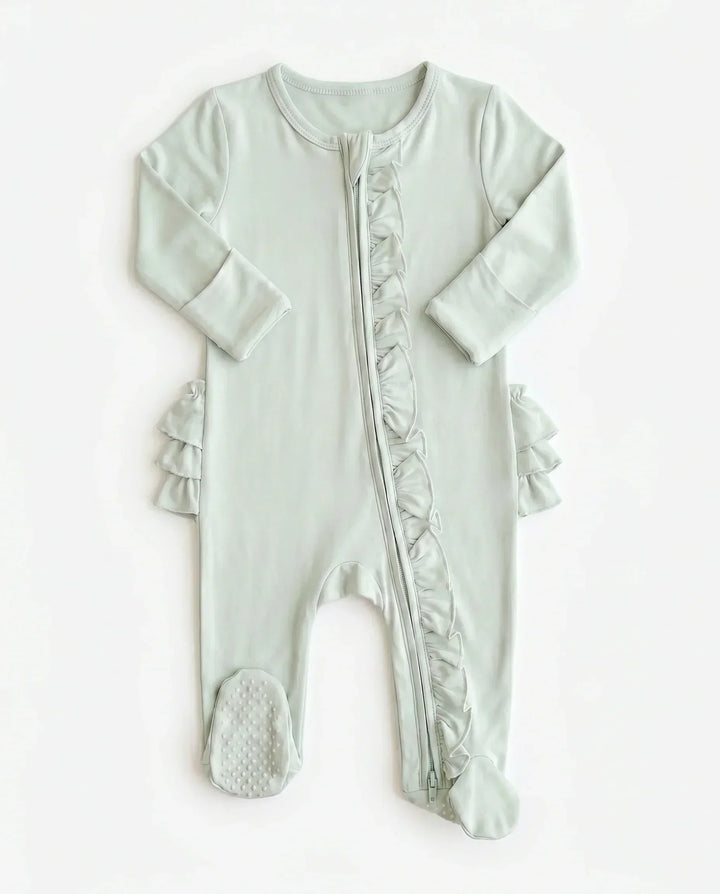 Solid Color Zipper Ruffle Footie