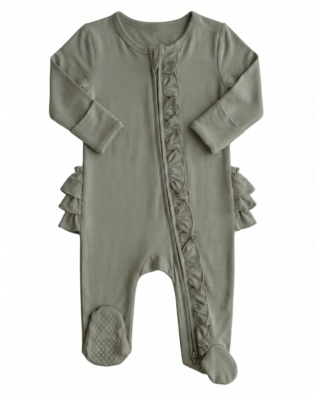 Solid Color Zipper Ruffle Footie