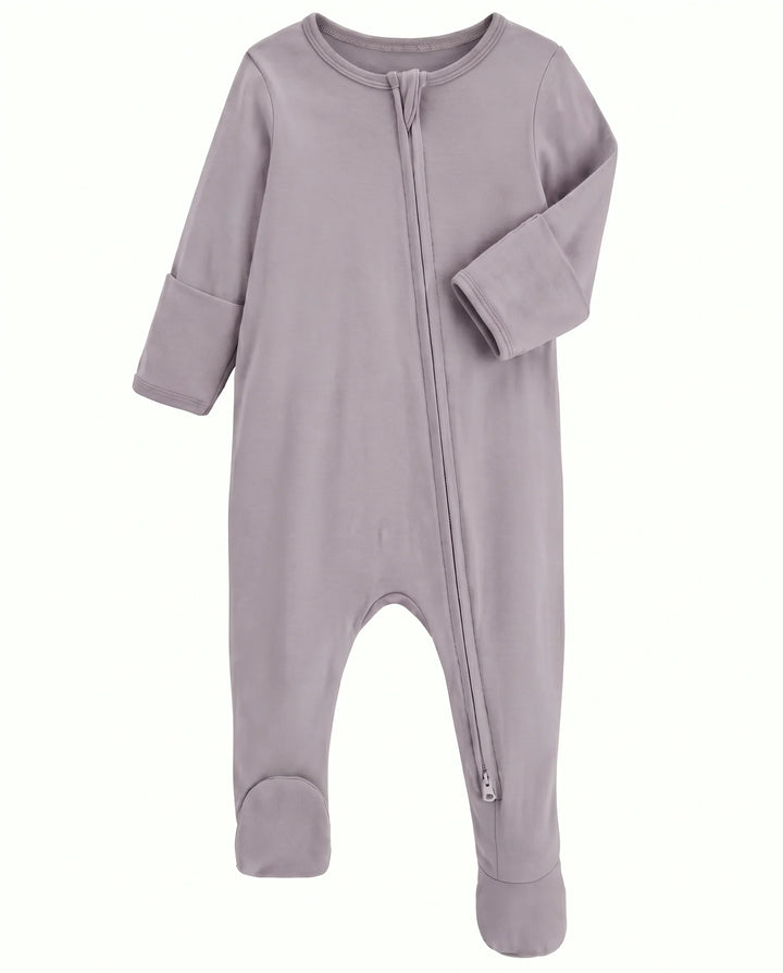 Solid Color Bamboo Zippered Footie Romper