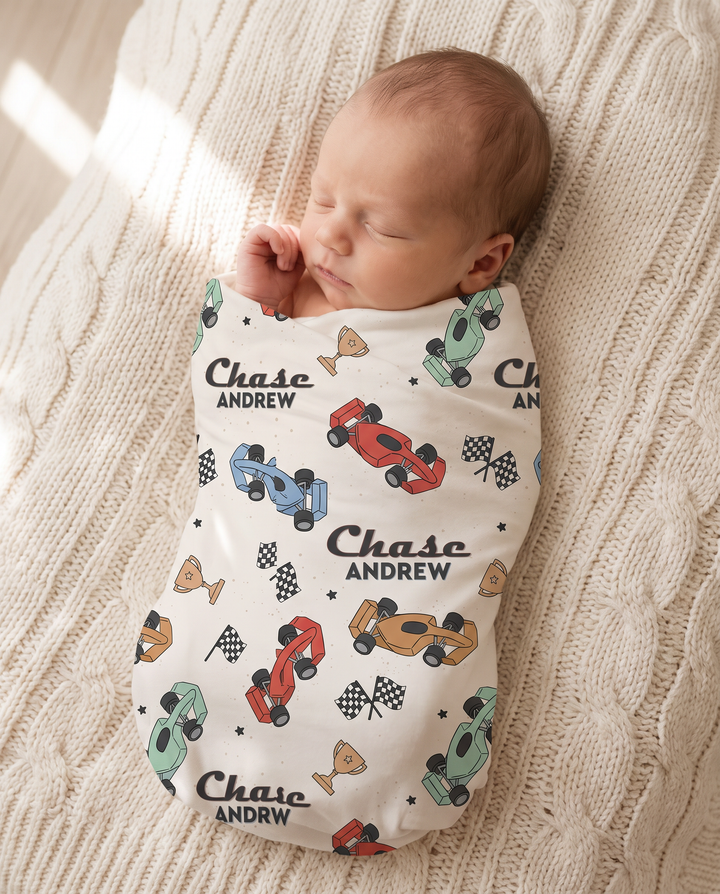 Personalized Pit Crew Bamboo Swaddle Blanket