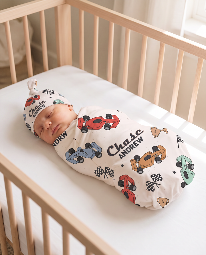 Personalized Pit Crew Bamboo Swaddle Blanket