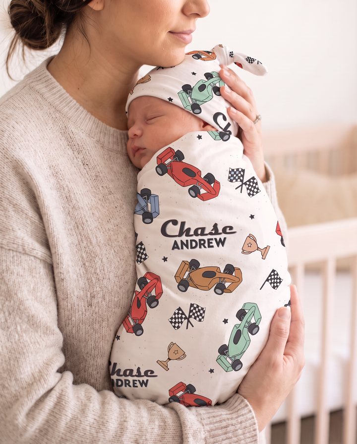 Personalized Pit Crew Bamboo Swaddle Blanket