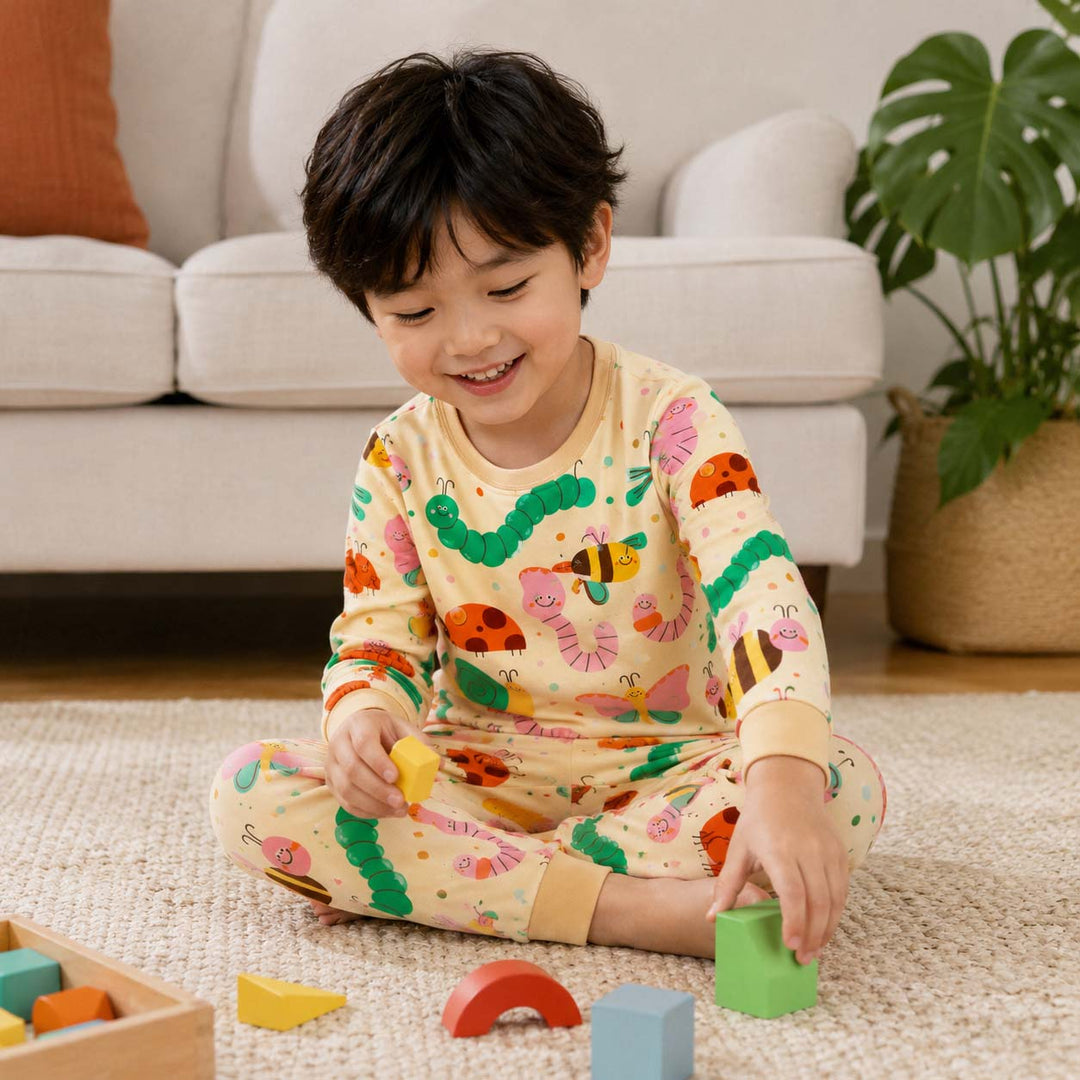 Cheerful Bug Friends Bamboo Two Piece Long Sleeve Pajama Set