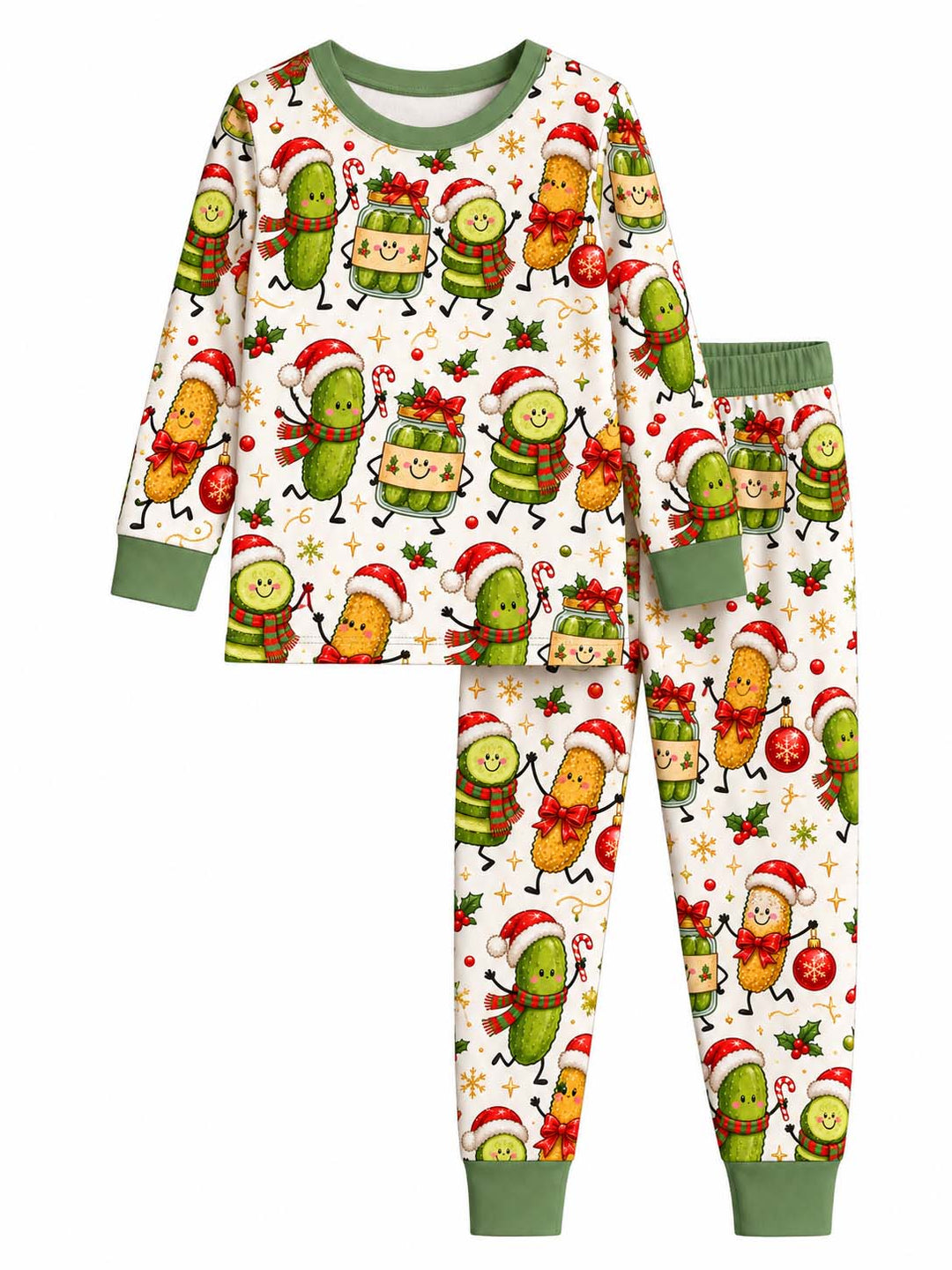 Cheerful Christmas Pickle Parade Bamboo Two Piece Long Sleeve Pajama Set