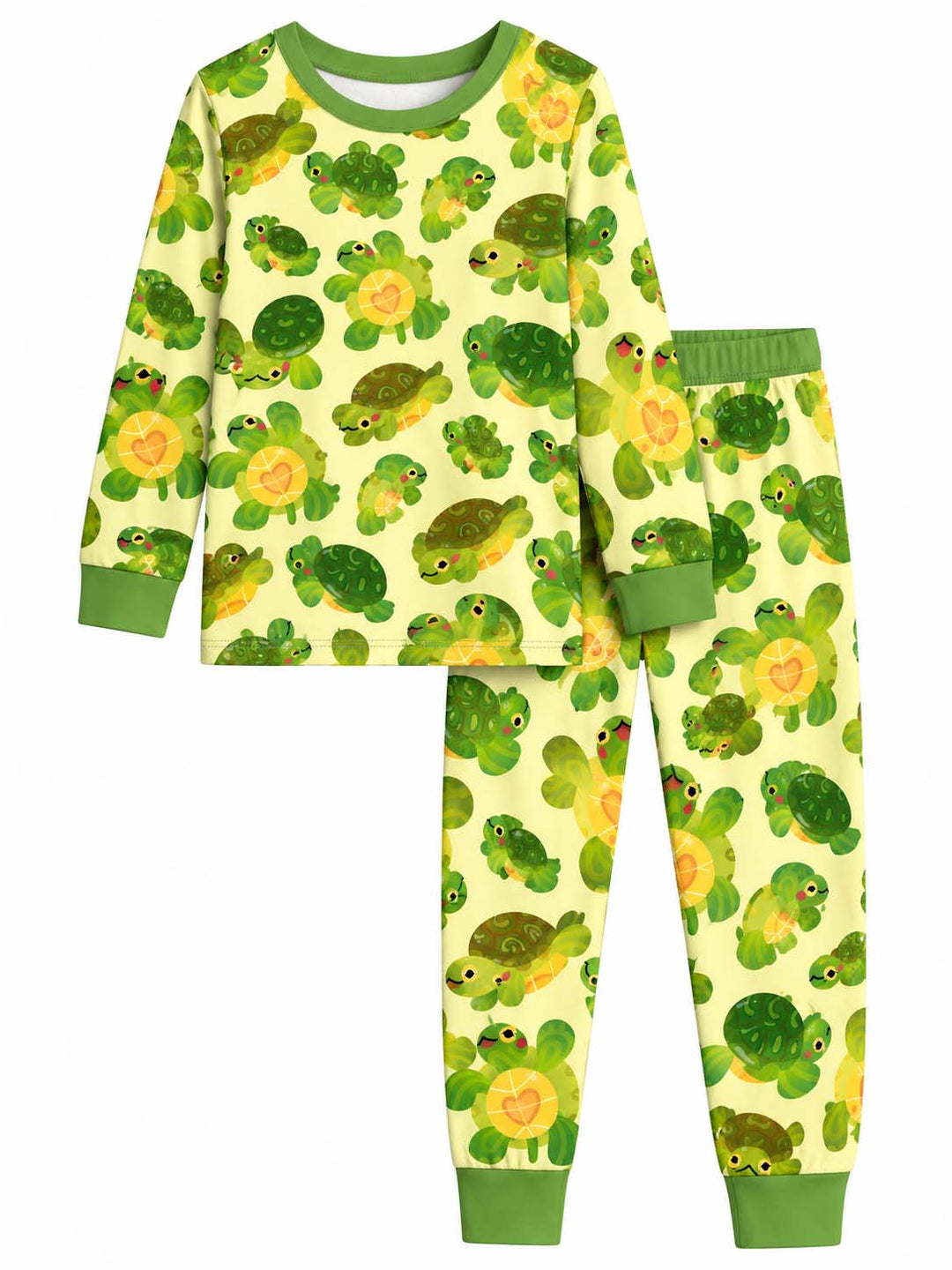 Cheerful Green Turtle Bamboo Two Piece Long Sleeve Pajama Set