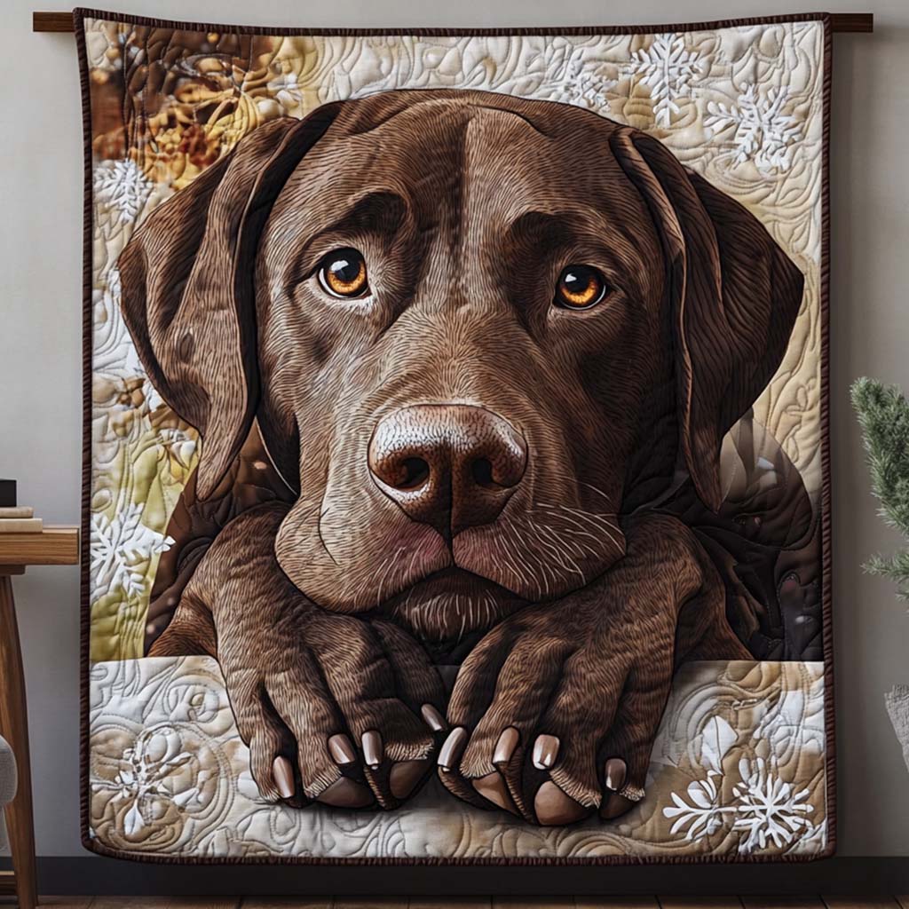 Chocolate Labrador Winter Bamboo Quilt Blanket