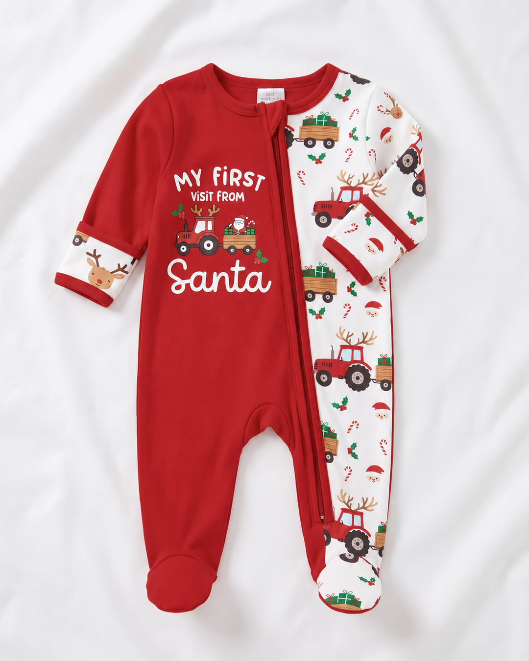 Reindeer & Tractor Cheer Bamboo Zipper Footie